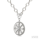 1/10 Ctw Compass medallion Single Cut Diamond Pendant With Chain in Sterling Silver